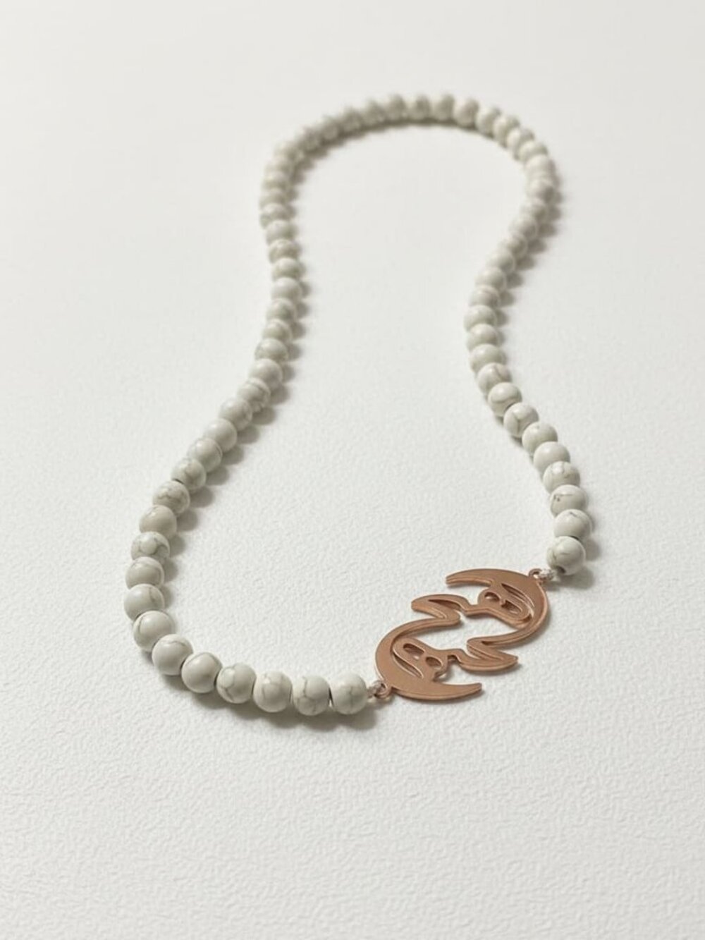 Rose Gold-Plated "Hich" Calligraphy Side Necklace with Selenite Beads